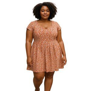 ModCloth Floral Brocade Fit & Flare Dress Orange Size 1X Cottagecore Coquette